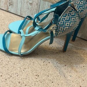 Christian Siriano Teal and Gold Heels